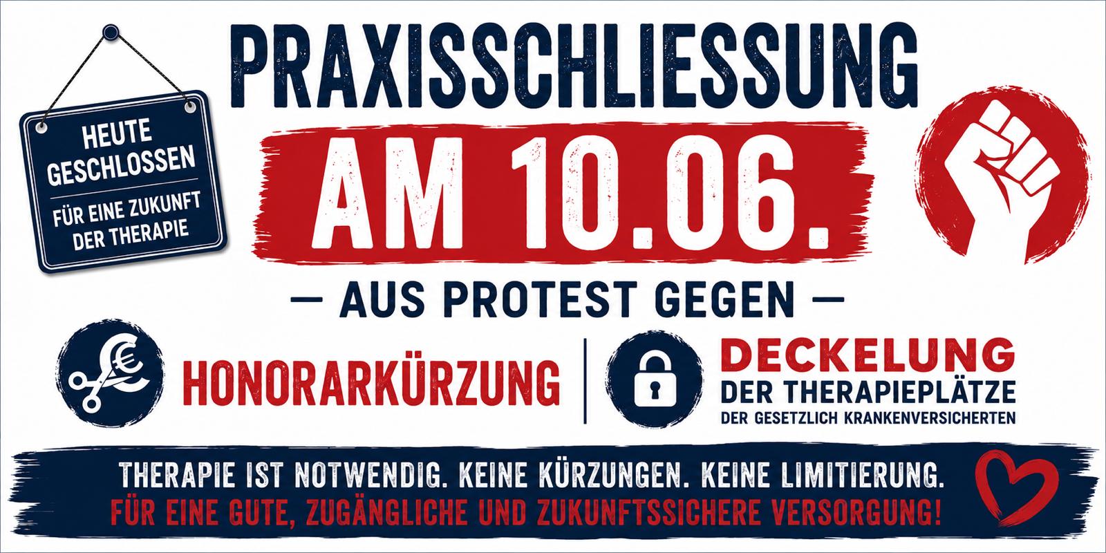 Praxisschlie&szlig;ung am 10.06. aus Protest gegen Honorark&uuml;rzung und Deckelung der Therapiepl&auml;tze